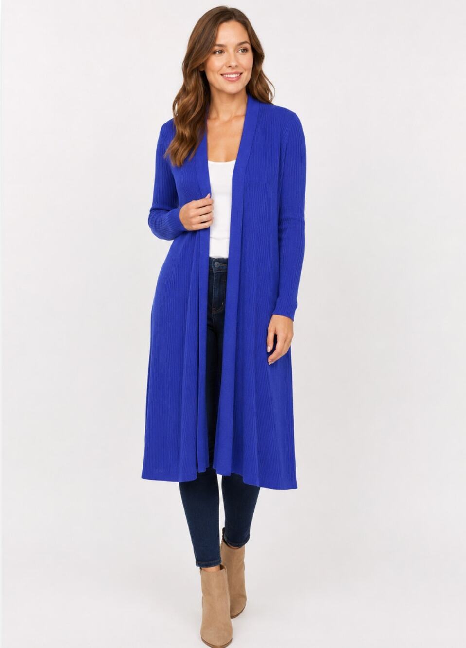 Kasper Open Front Pocket Duster Cardigan Royal Blue UltraMarine Corpcore Office